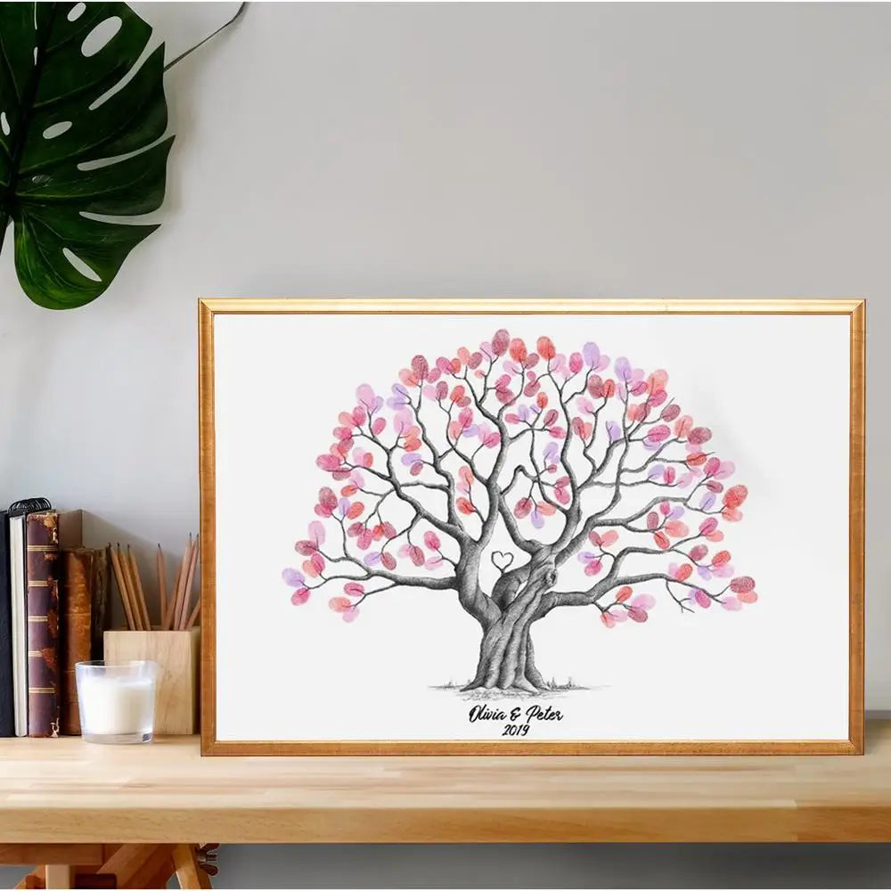 Fingerprint tree novelty wedding guestbook waterproof canvas guestbook fingerprint tree creative sign-in book for holiday partie
