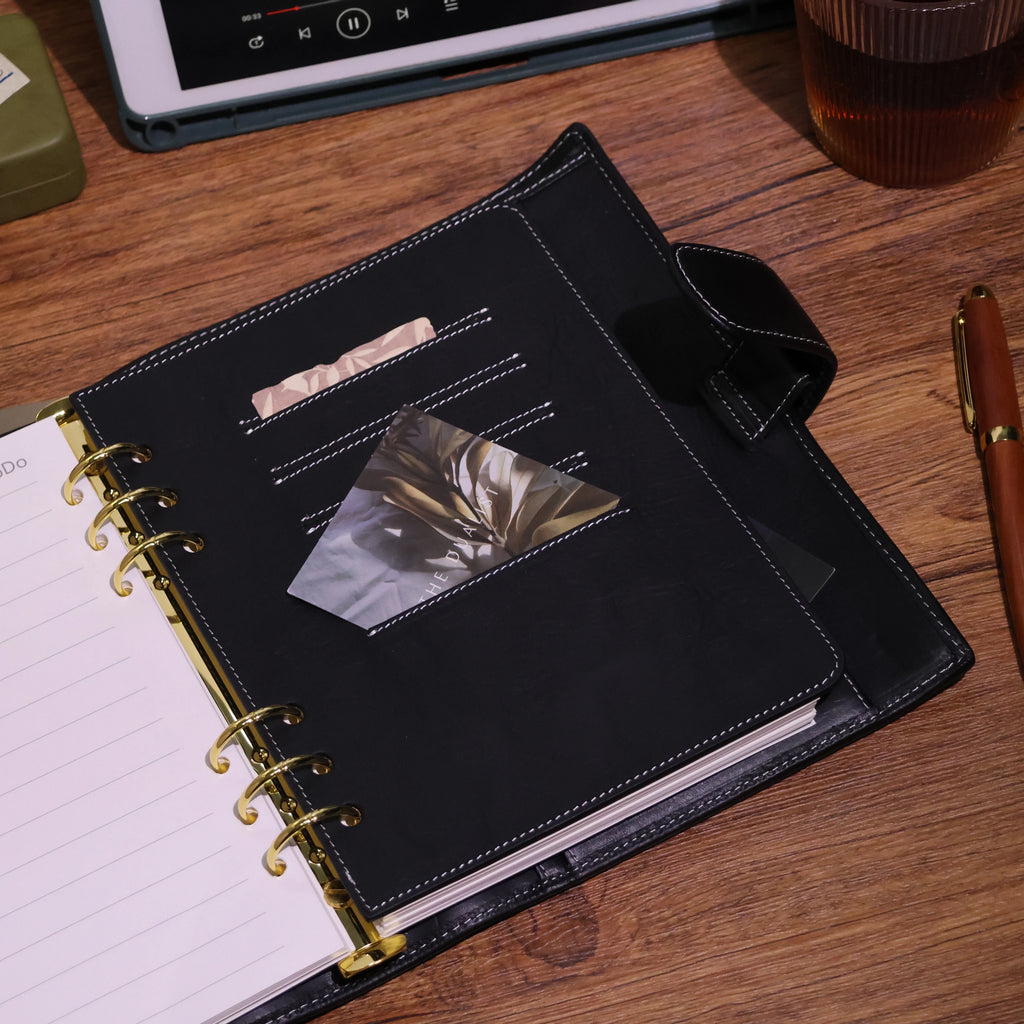 BURXXONG A5 Organizer Minerva Box Genuine Leather Journal Notebook,Stalogy Rings Planner Notebook with 30MM Binder Agenda Diary