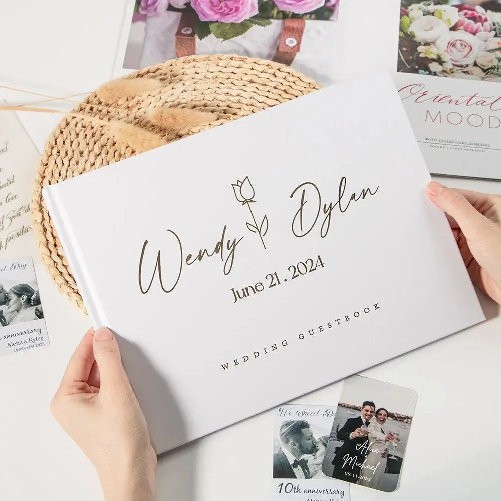 Personalized Wedding Guest Book Elegant White/Black Guest Sign Memory Book Anniversary Party Decoration on Table Photo Album