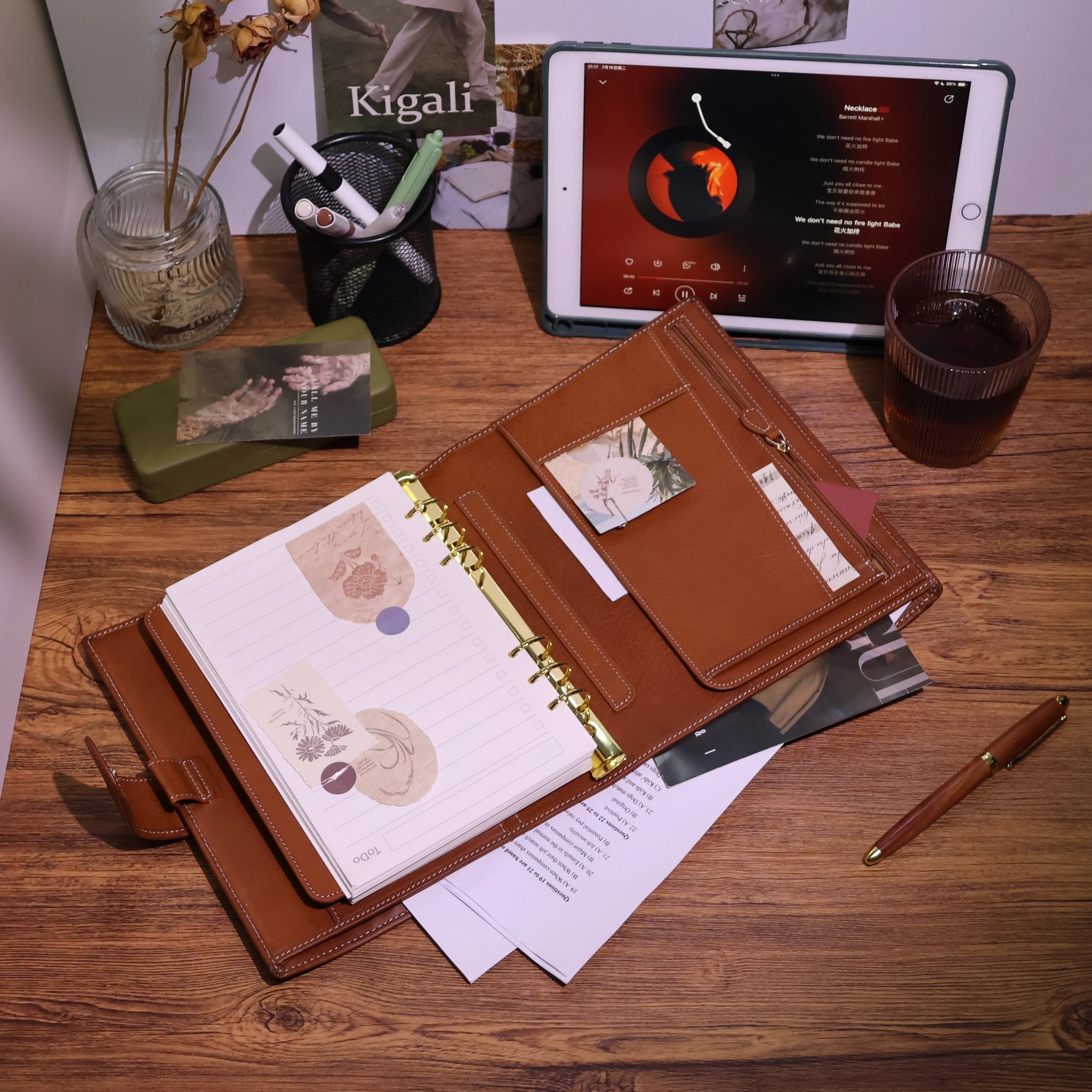 BURXXONG A5 Organizer Minerva Box Genuine Leather Journal Notebook,Stalogy Rings Planner Notebook with 30MM Binder Agenda Diary