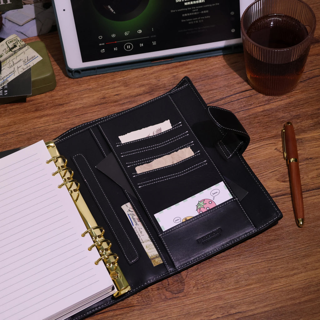 BURXXONG A5 Organizer Minerva Box Genuine Leather Journal Notebook,Stalogy Rings Planner Notebook with 30MM Binder Agenda Diary