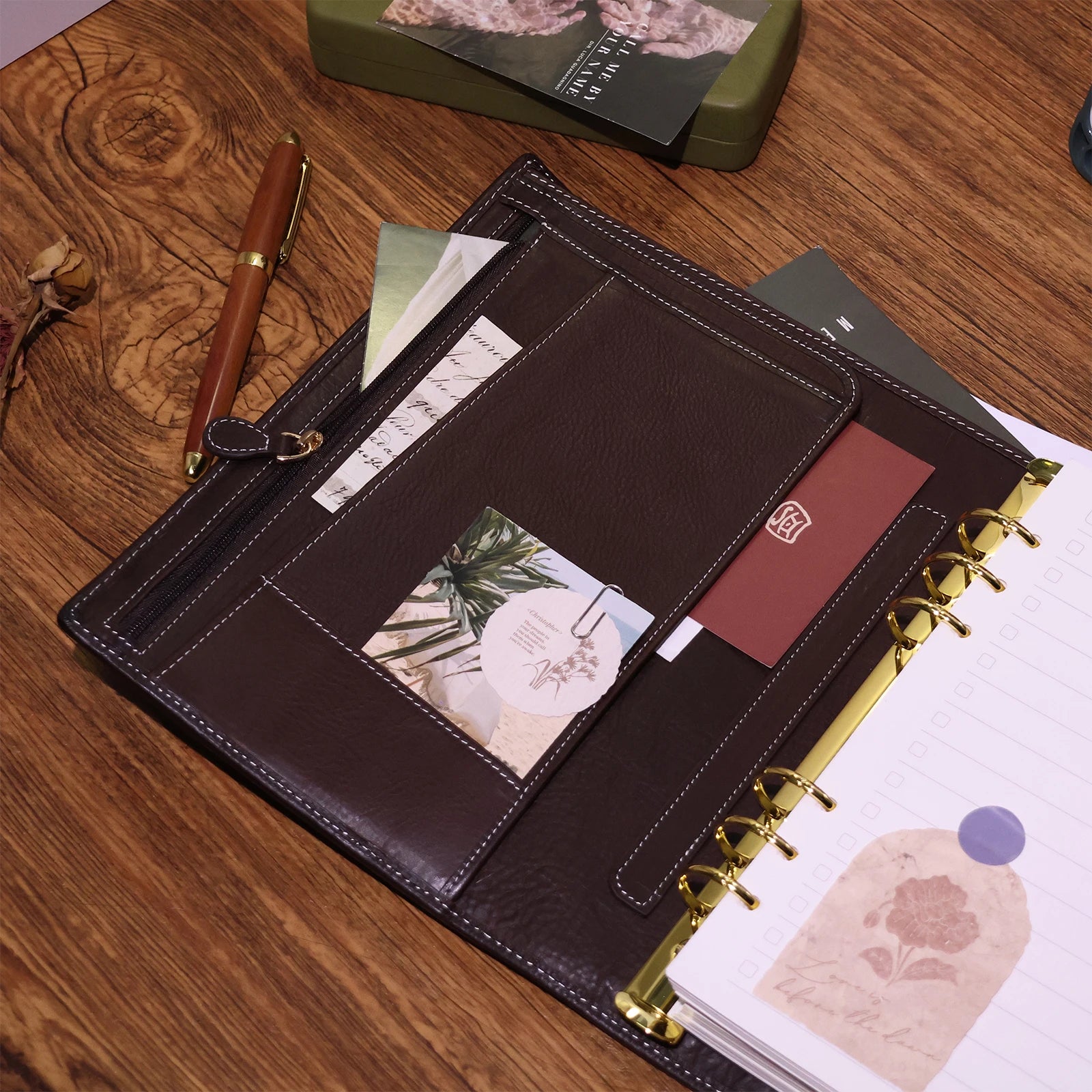 BURXXONG A5 Organizer Minerva Box Genuine Leather Journal Notebook,Stalogy Rings Planner Notebook with 30MM Binder Agenda Diary
