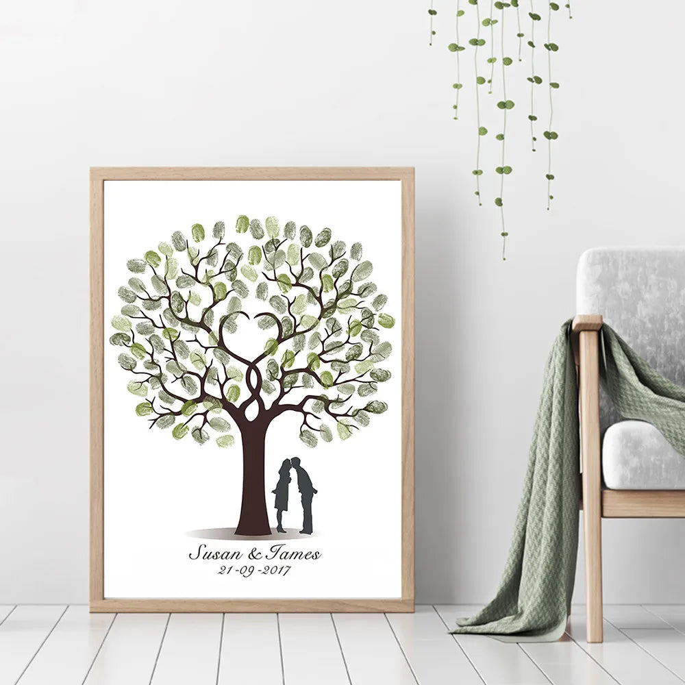Personalized Wedding Guest Book Fingerprint Tree Canvas Wall Art Poster Wedding Gift Signature Marriage Souvenir for Party Decor