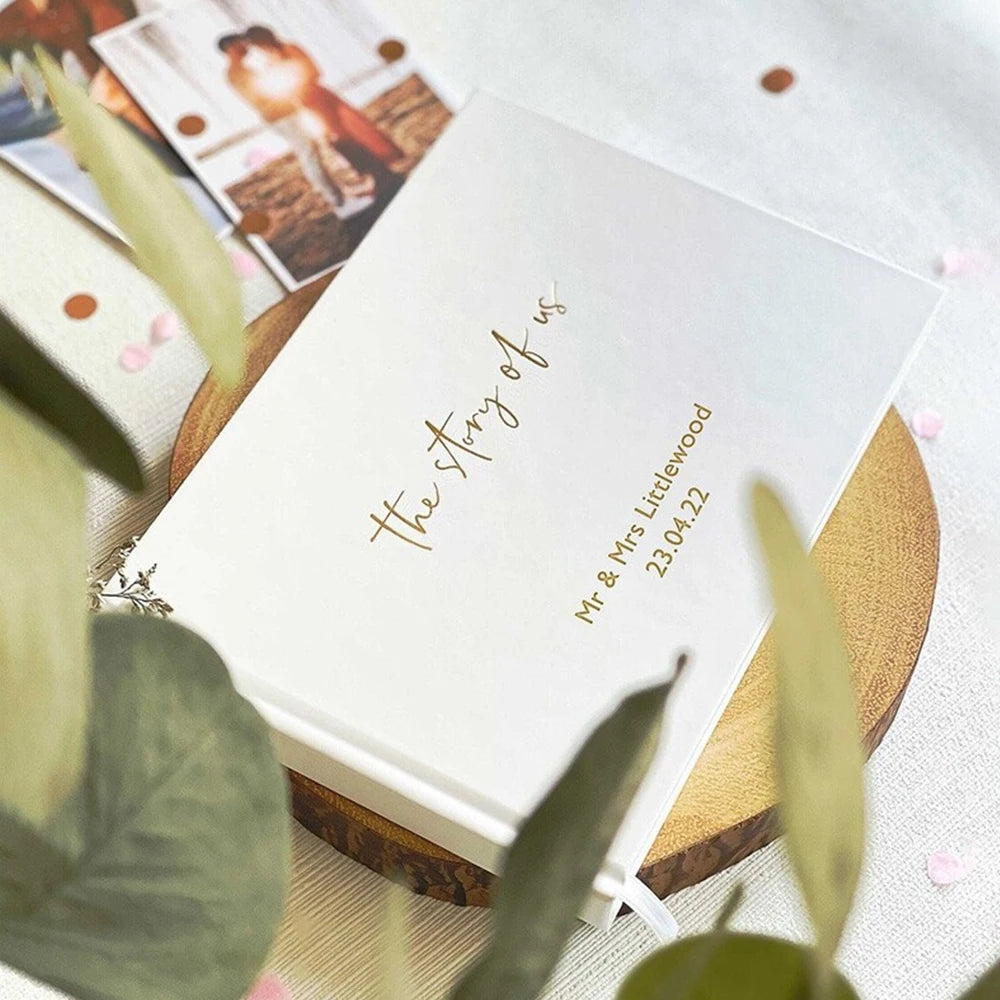 Personalized Wedding Guest Book Custom Photo Albums Elegant Mr And Mrs Couples Hardback Keepsake Book White Guest Book