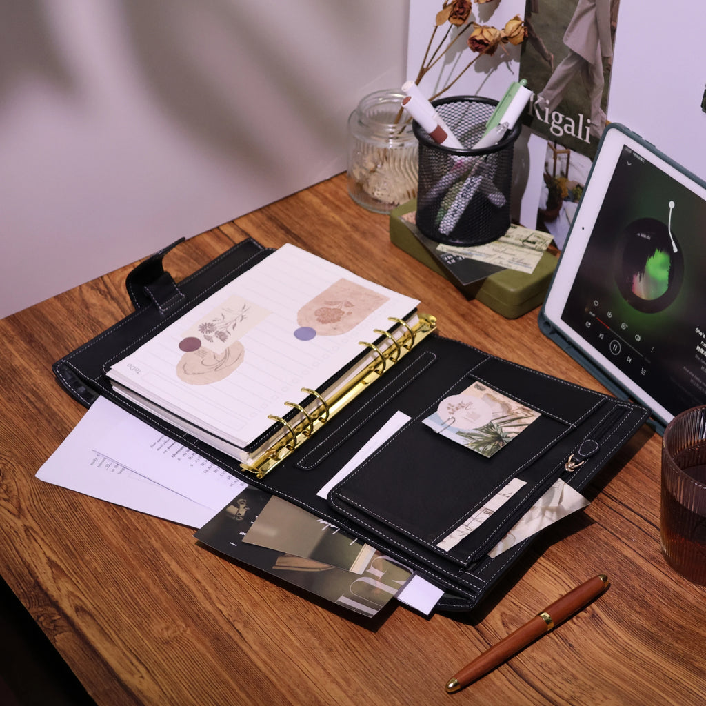 BURXXONG A5 Organizer Minerva Box Genuine Leather Journal Notebook,Stalogy Rings Planner Notebook with 30MM Binder Agenda Diary