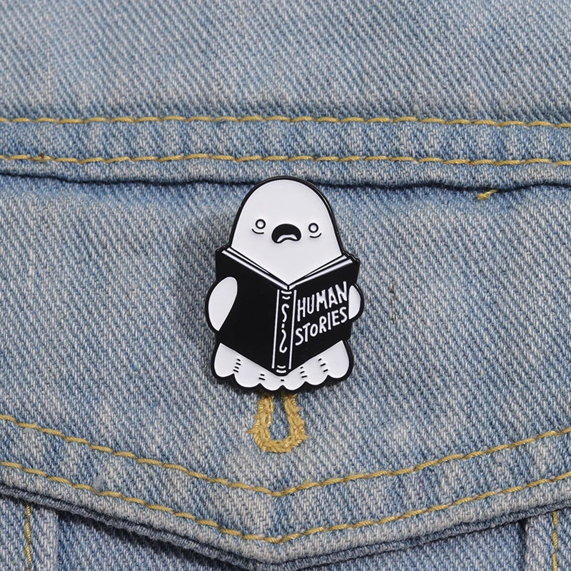 Halloween Book Club Enamel Pins Custom HUMAN STORIES Brooches Lapel Badges Punk Jewelry Gift for Friends