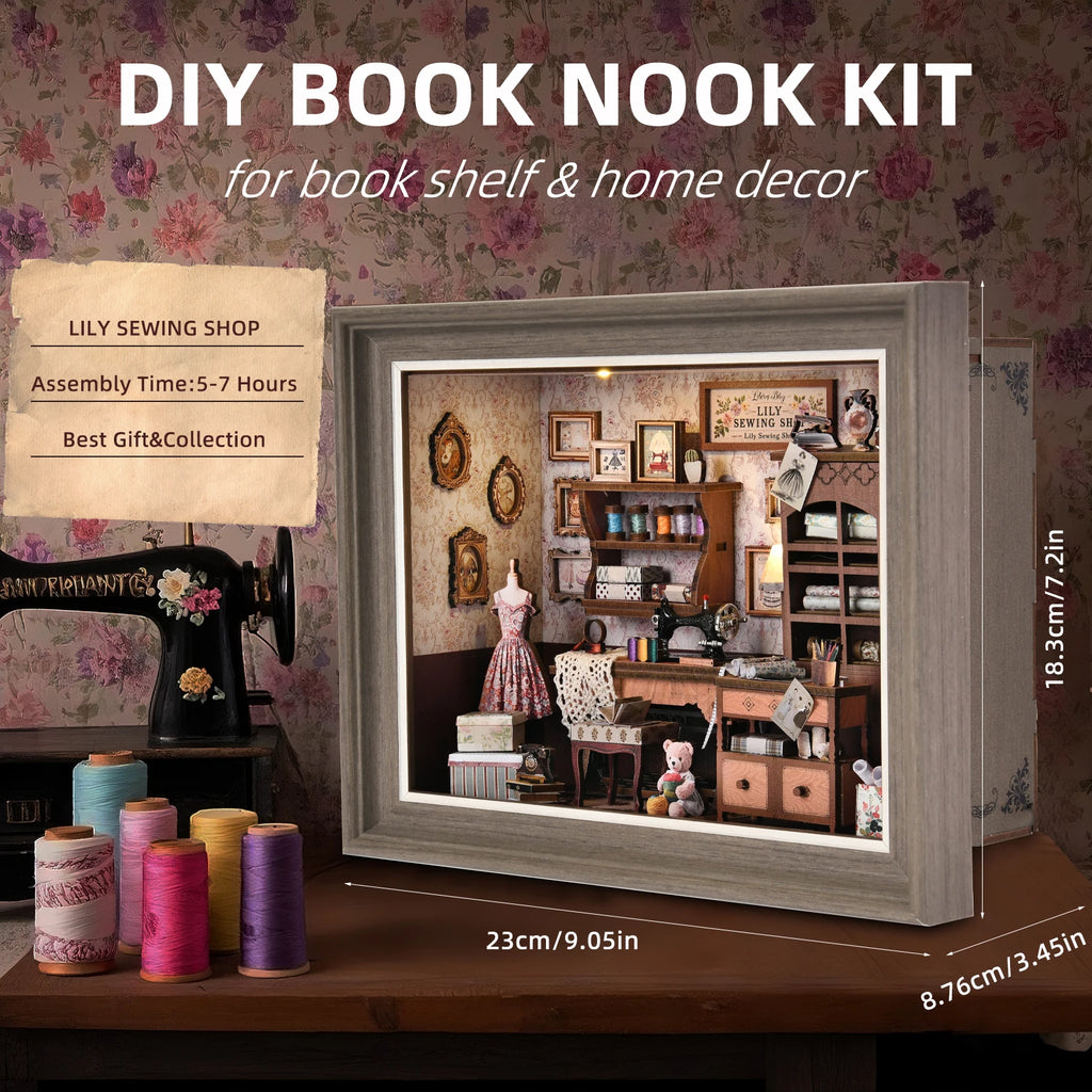 Book Nook Kit Holiday Bookstore DIY 3D Wooden Puzzle Dollhouse Photo frame ornament Model Bookend Building Home Decoration