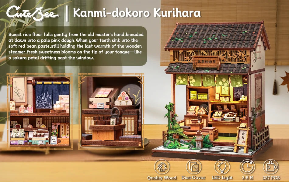 Cutebee DIY Book Nook Kit Miniature Dollhouse Bookshelf Insert Wooden Bookend 3D Building Model for Kid Gifts Japanese Style