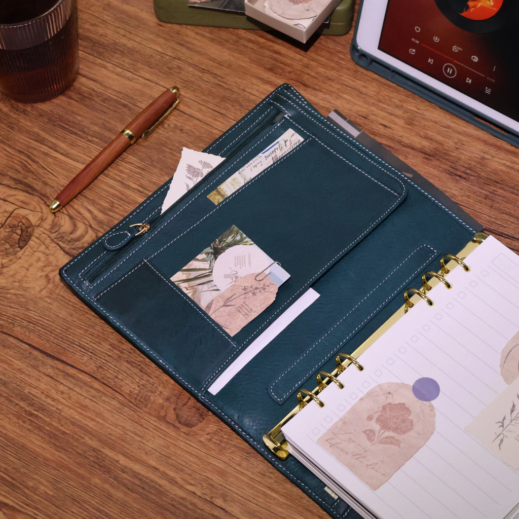 BURXXONG A5 Organizer Minerva Box Genuine Leather Journal Notebook,Stalogy Rings Planner Notebook with 30MM Binder Agenda Diary