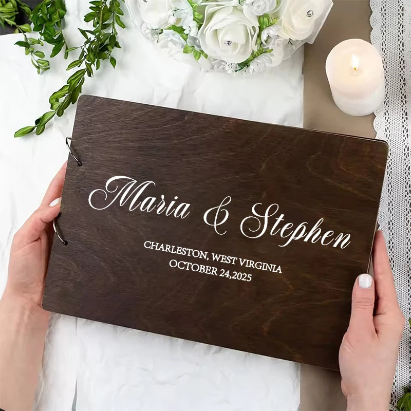 Personalised Wedding Wooden Guest Book Rustic A4/A5 Sign-in Book Custom Photo Album book Wedding Engagement Anniversary Gifts
