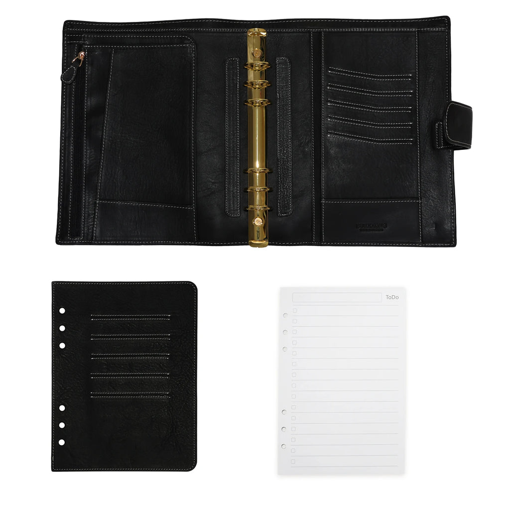 BURXXONG A5 Organizer Minerva Box Genuine Leather Journal Notebook,Stalogy Rings Planner Notebook with 30MM Binder Agenda Diary