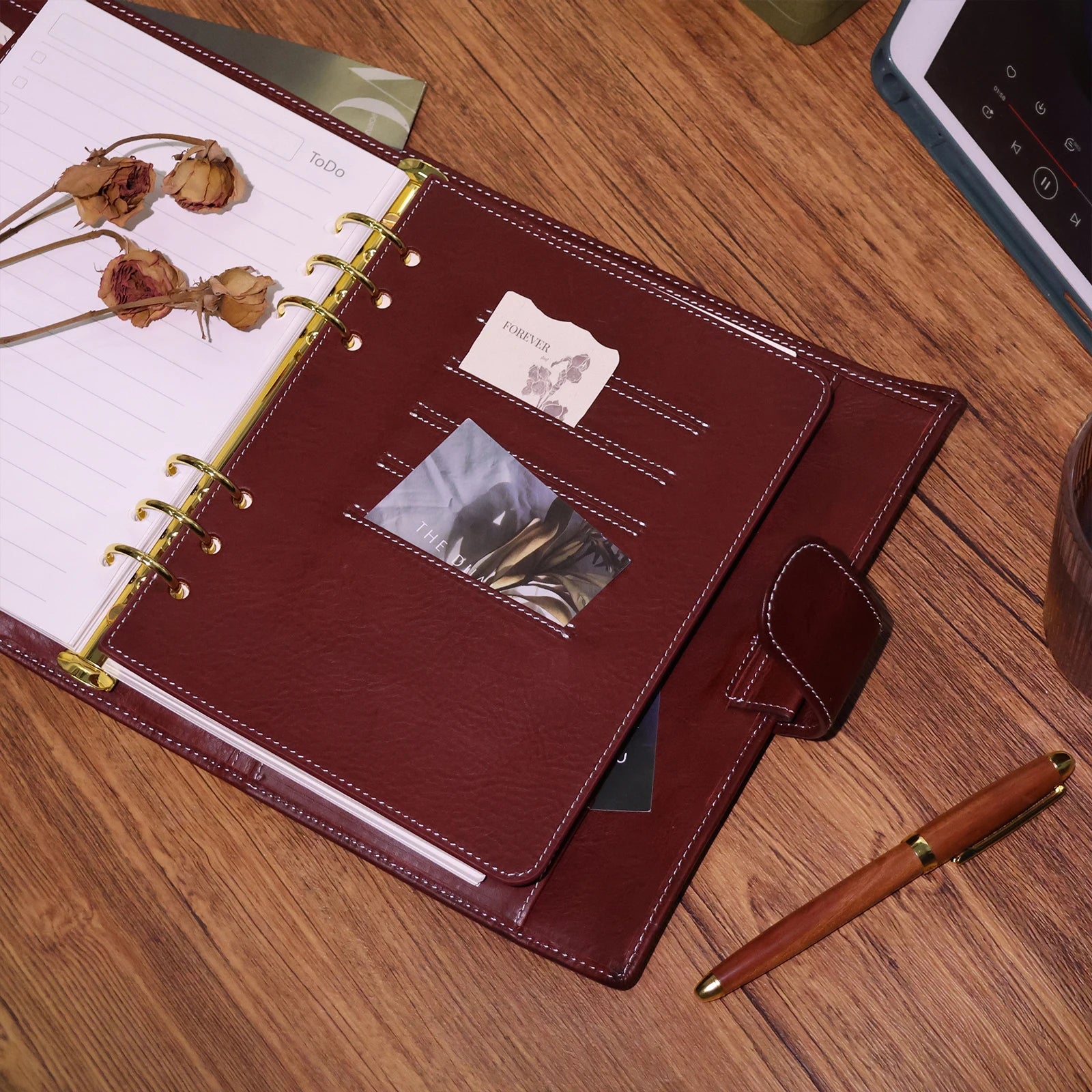 BURXXONG A5 Organizer Minerva Box Genuine Leather Journal Notebook,Stalogy Rings Planner Notebook with 30MM Binder Agenda Diary