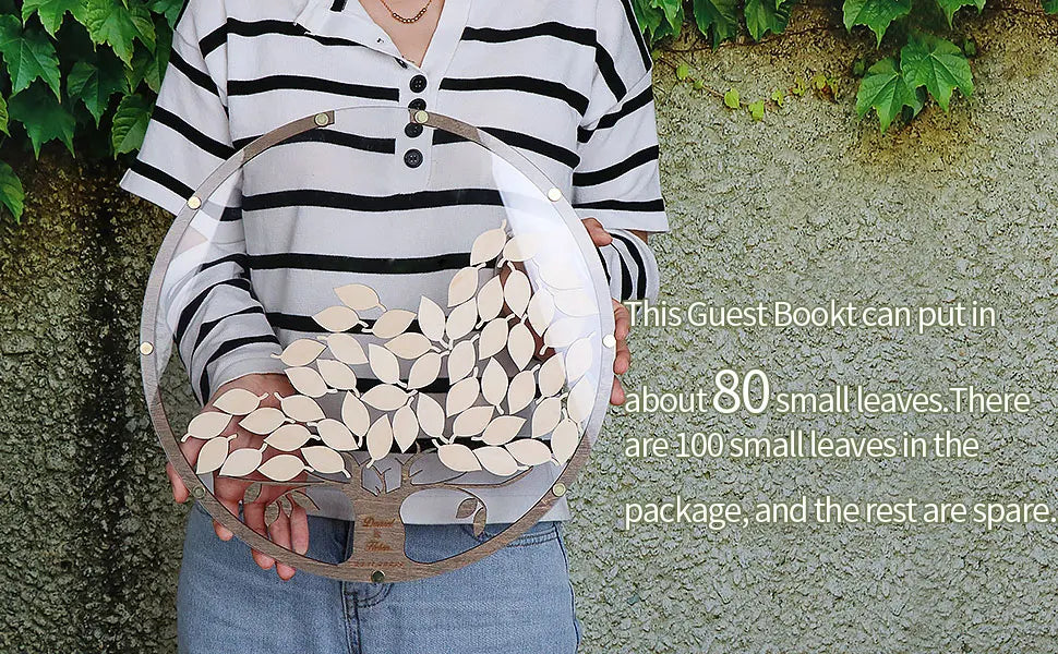 Personalized Wedding Guest Book Tree With Leaves Alternative Custom Drop Round Guestbook for Wedding Reception 100Pcs Leafs
