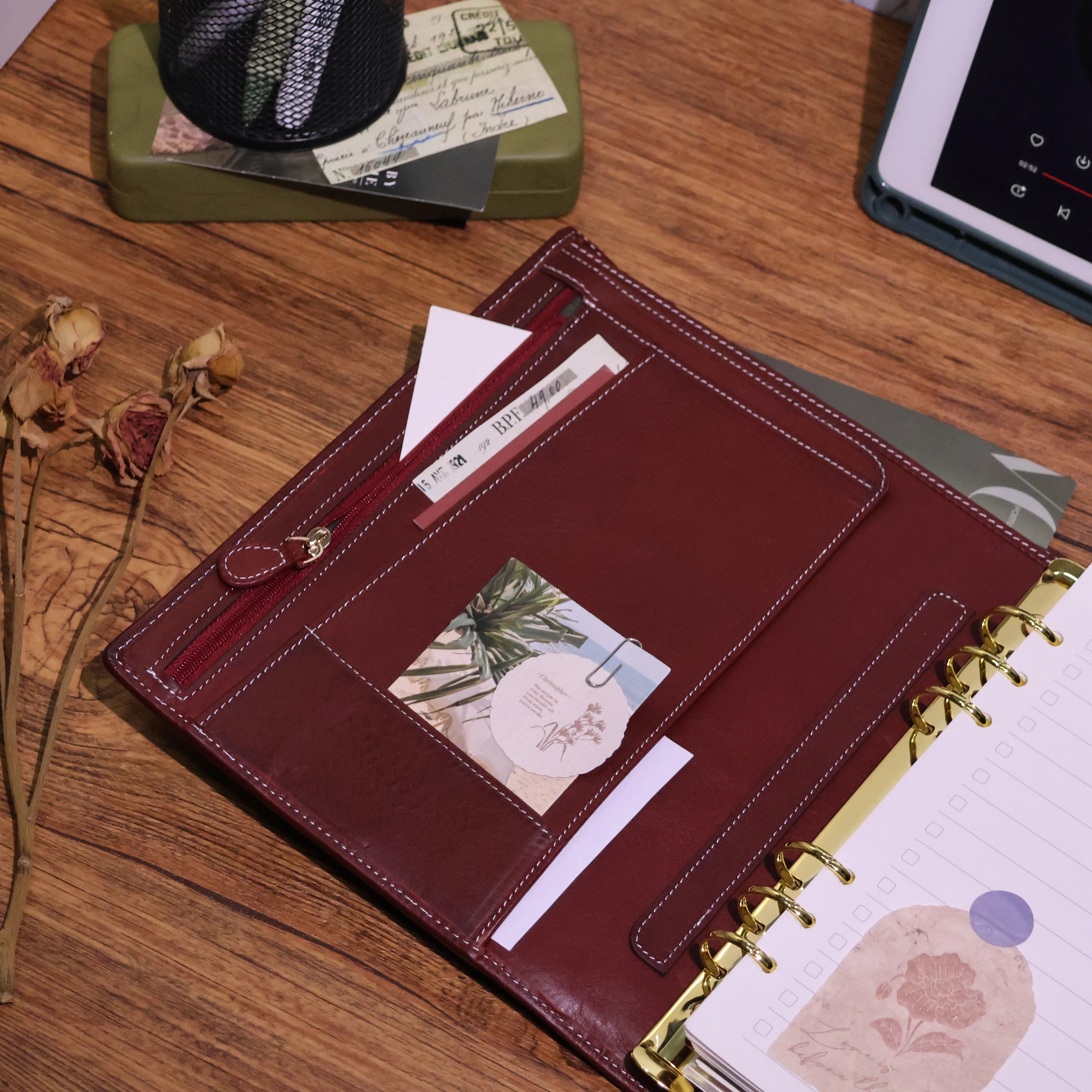 BURXXONG A5 Organizer Minerva Box Genuine Leather Journal Notebook,Stalogy Rings Planner Notebook with 30MM Binder Agenda Diary