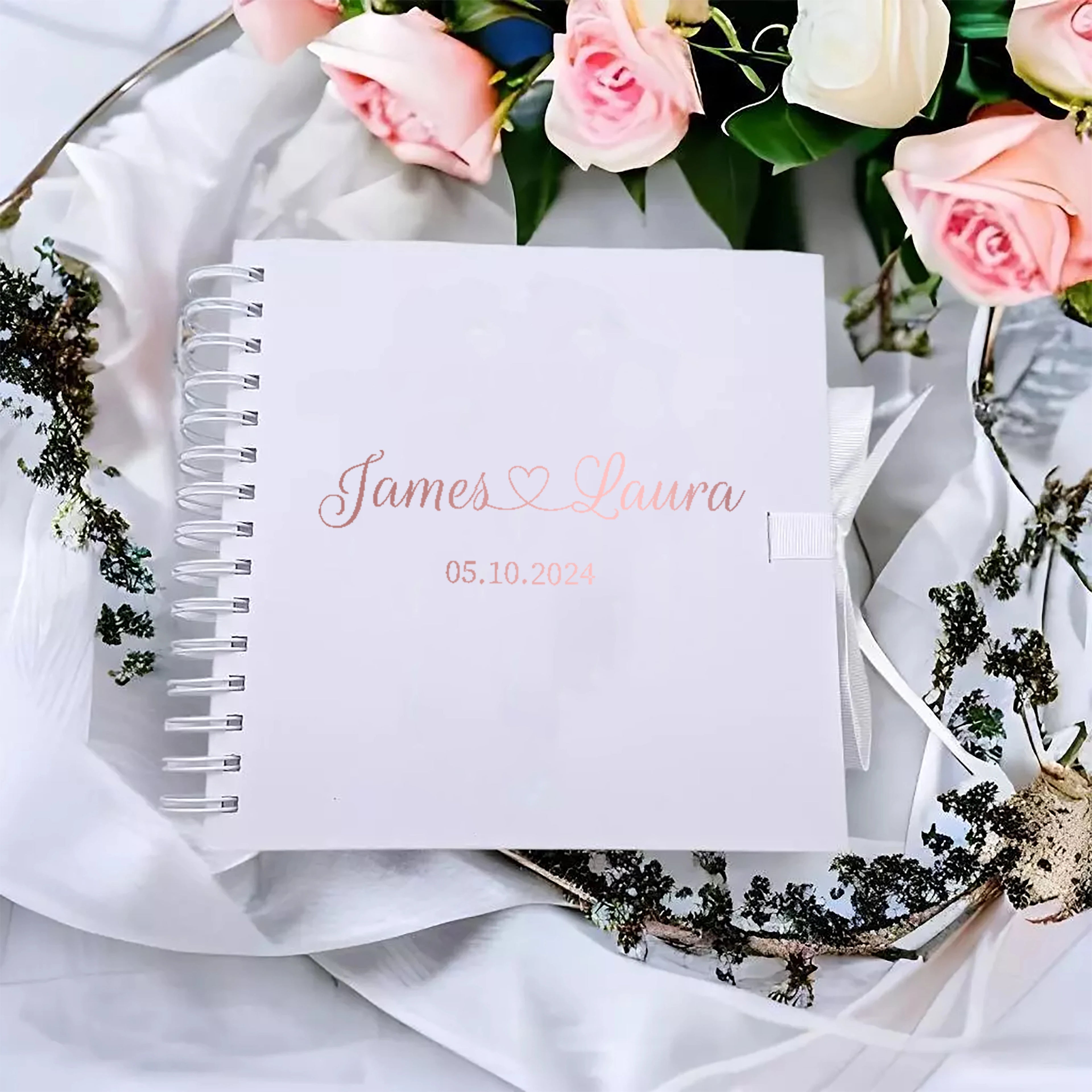 Personalized Wedding Guestbook with Ribbon Signing Book Weddings Ceremony Decoration Communion Signature Book Photo Album Gift