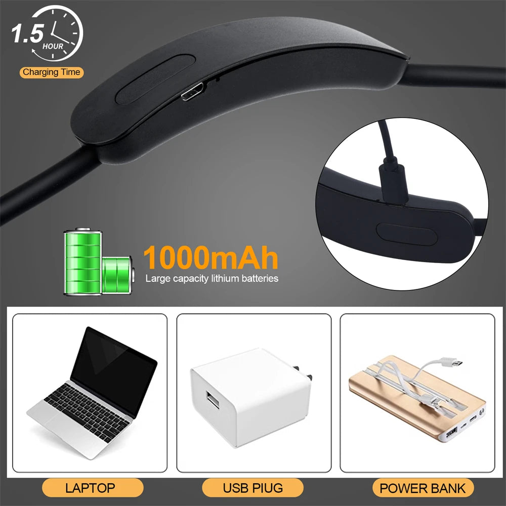 LED Reading Neck Light Usb Rechargeable Book Lamp 360° Flexible Arm Reading Book Light Read Neck Lamp Study Reading Night Light