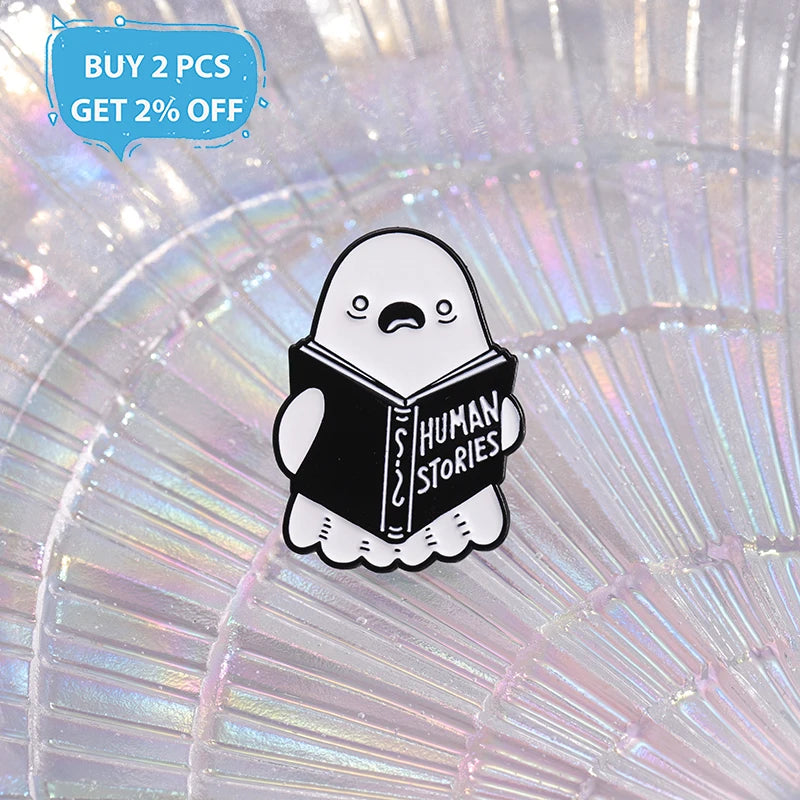 Halloween Book Club Enamel Pins Custom HUMAN STORIES Brooches Lapel Badges Punk Jewelry Gift for Friends