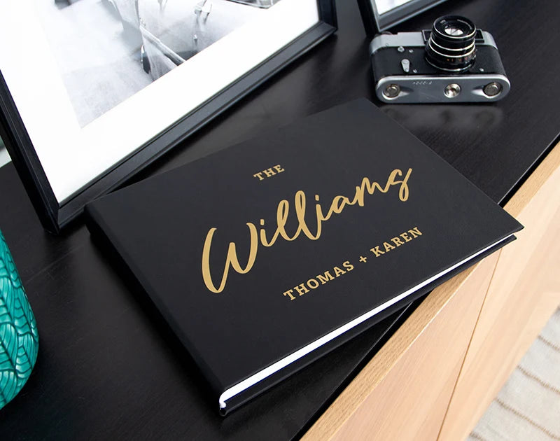 Personalized Modern Wedding Guest Book Minimalist Wedding Hardcover in Gold Custom name Anniversary Album Sign In Book