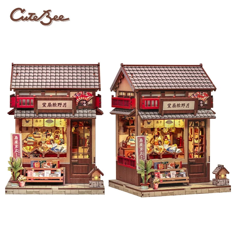 Cutebee DIY Book Nook Kit Miniature Dollhouse Bookshelf Insert Wooden Bookend 3D Building Model for Kid Gifts Japanese Style