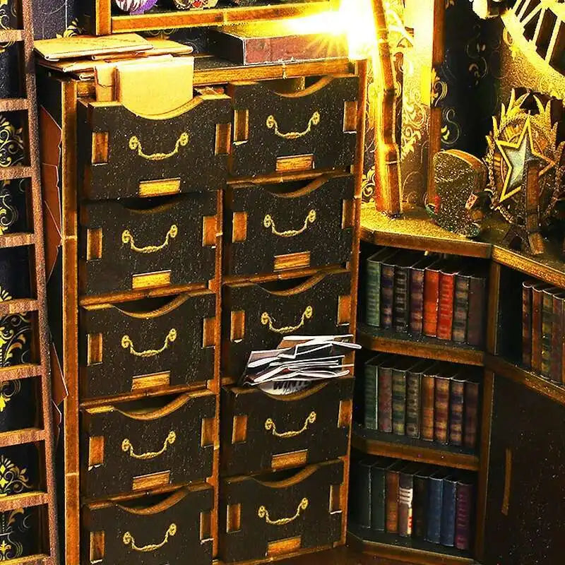 DIY Book Nook Kit Miniature Doll House With LED Light 3D Puzzle Model Building Wooden Bookshelf