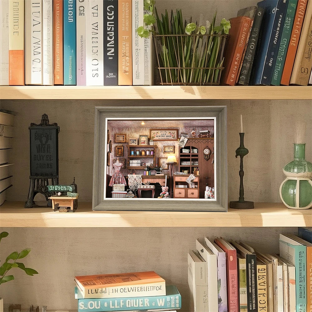 Book Nook Kit Holiday Bookstore DIY 3D Wooden Puzzle Dollhouse Photo frame ornament Model Bookend Building Home Decoration
