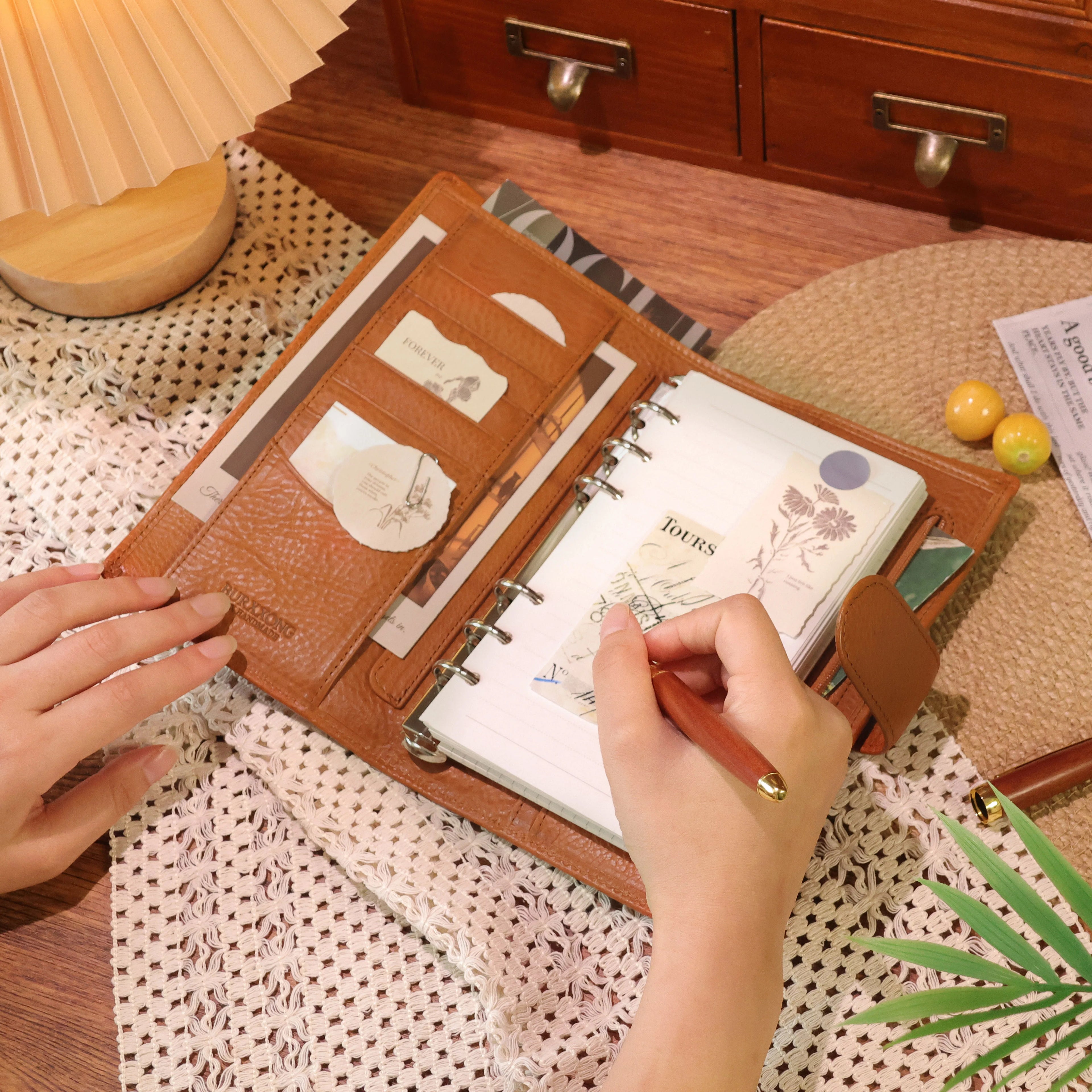 Burxxong Organizer  Concerta LA BRETAGN Genuine Leather Journal Notebook,Stalogy Rings Planner Pocket size Notebook with Binder