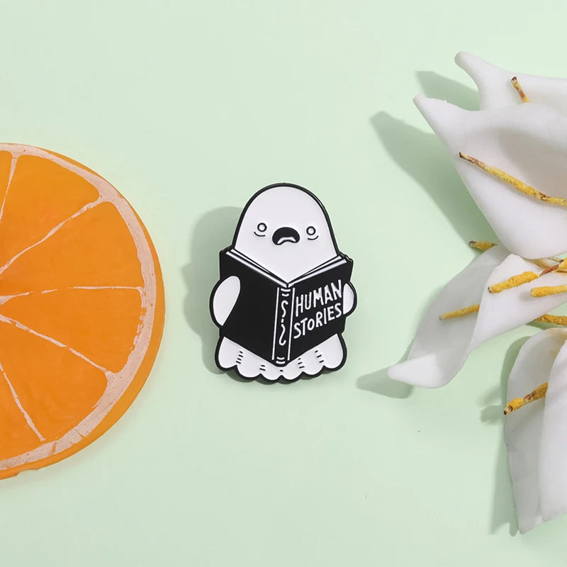 Halloween Book Club Enamel Pins Custom HUMAN STORIES Brooches Lapel Badges Punk Jewelry Gift for Friends