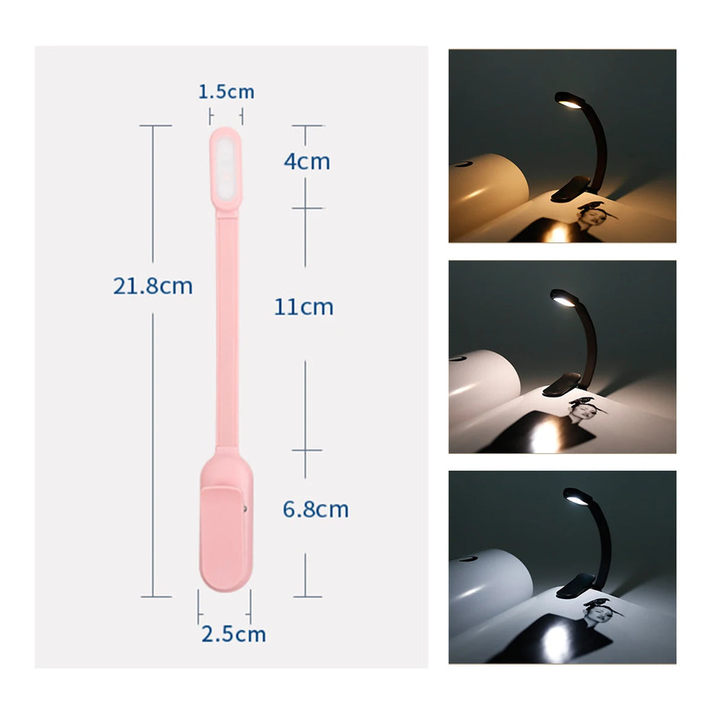 Usb Rechargeable Mini Led Book Light Stepless Brightness Clip on Reading Lights Lamp 360° Bending Angle Cold Warm Neutral White