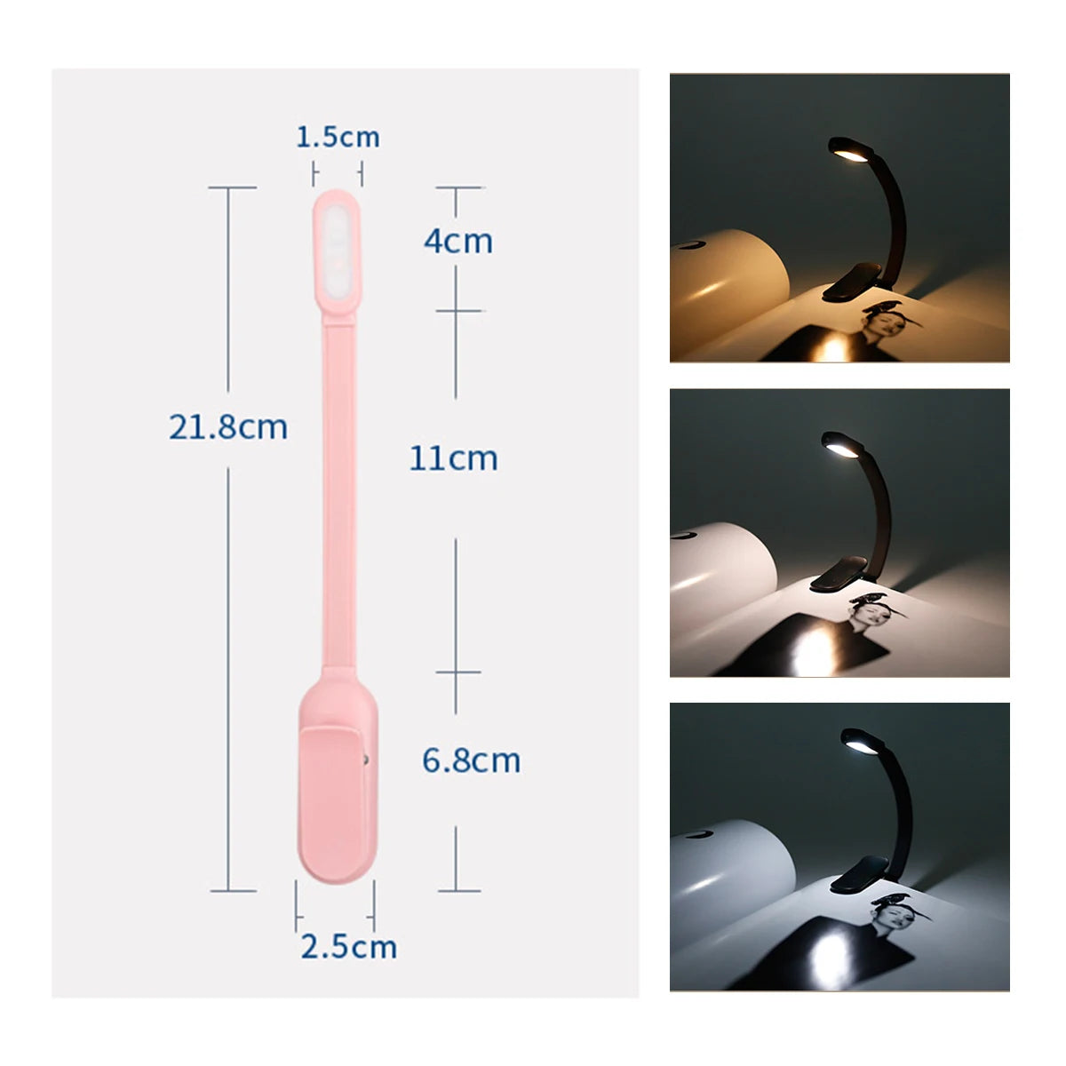 Usb Rechargeable Mini Led Book Light Stepless Brightness Clip on Reading Lights Lamp 360° Bending Angle Cold Warm Neutral White