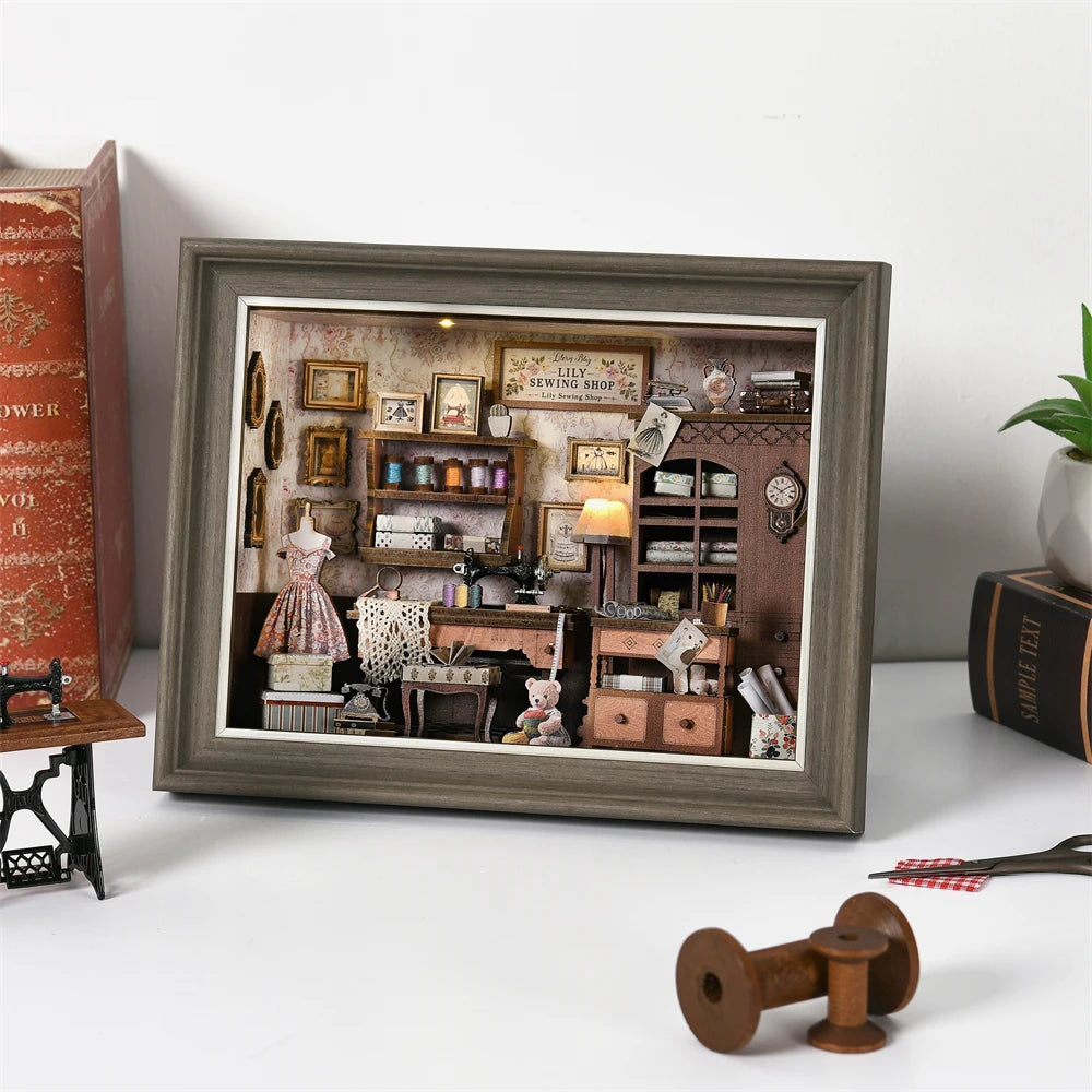 Book Nook Kit Holiday Bookstore DIY 3D Wooden Puzzle Dollhouse Photo frame ornament Model Bookend Building Home Decoration