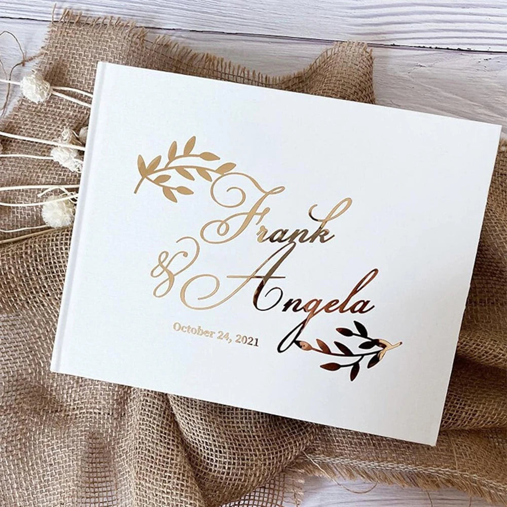Personalized Wedding White Guest Book Simple Elegant Wedding Reception Signing Book Hardback Couples Keepsake Book
