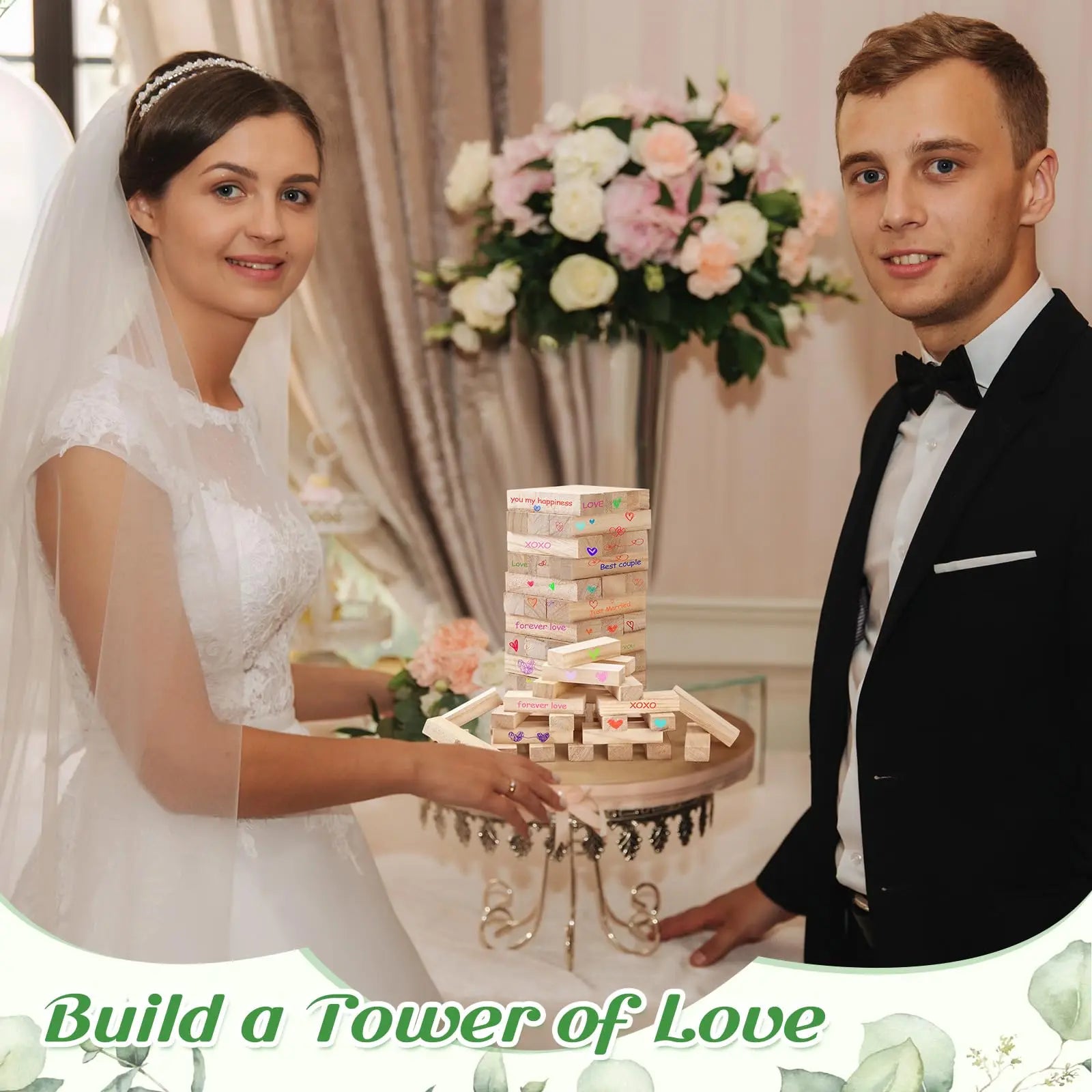 54-108pcs Wedding Guest Book Alternative Wooden Blocks Wedding Books for Guests to Sign Baby Shower Game Wedding Registry Ideas