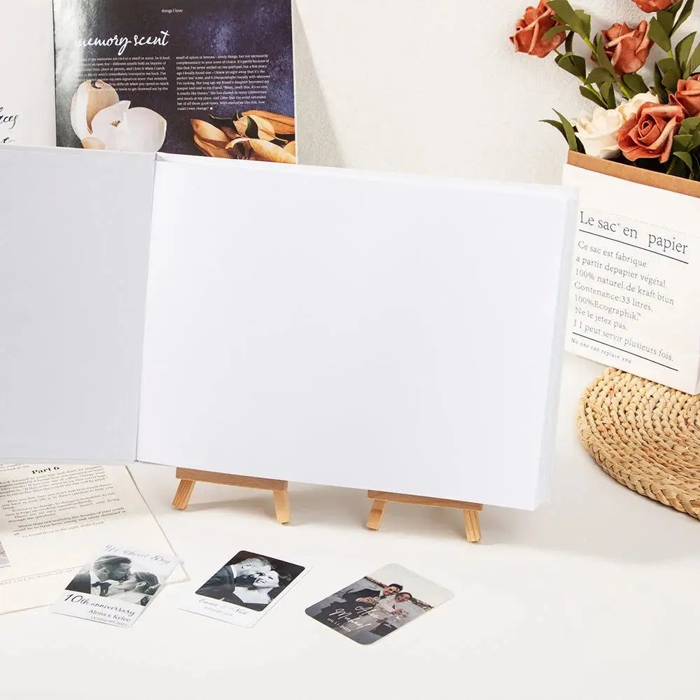 Personalized Wedding Guest Book Elegant White/Black Guest Sign Memory Book Anniversary Party Decoration on Table Photo Album