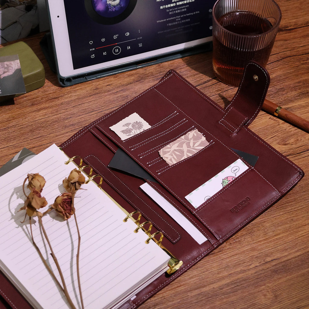 BURXXONG A5 Organizer Minerva Box Genuine Leather Journal Notebook,Stalogy Rings Planner Notebook with 30MM Binder Agenda Diary