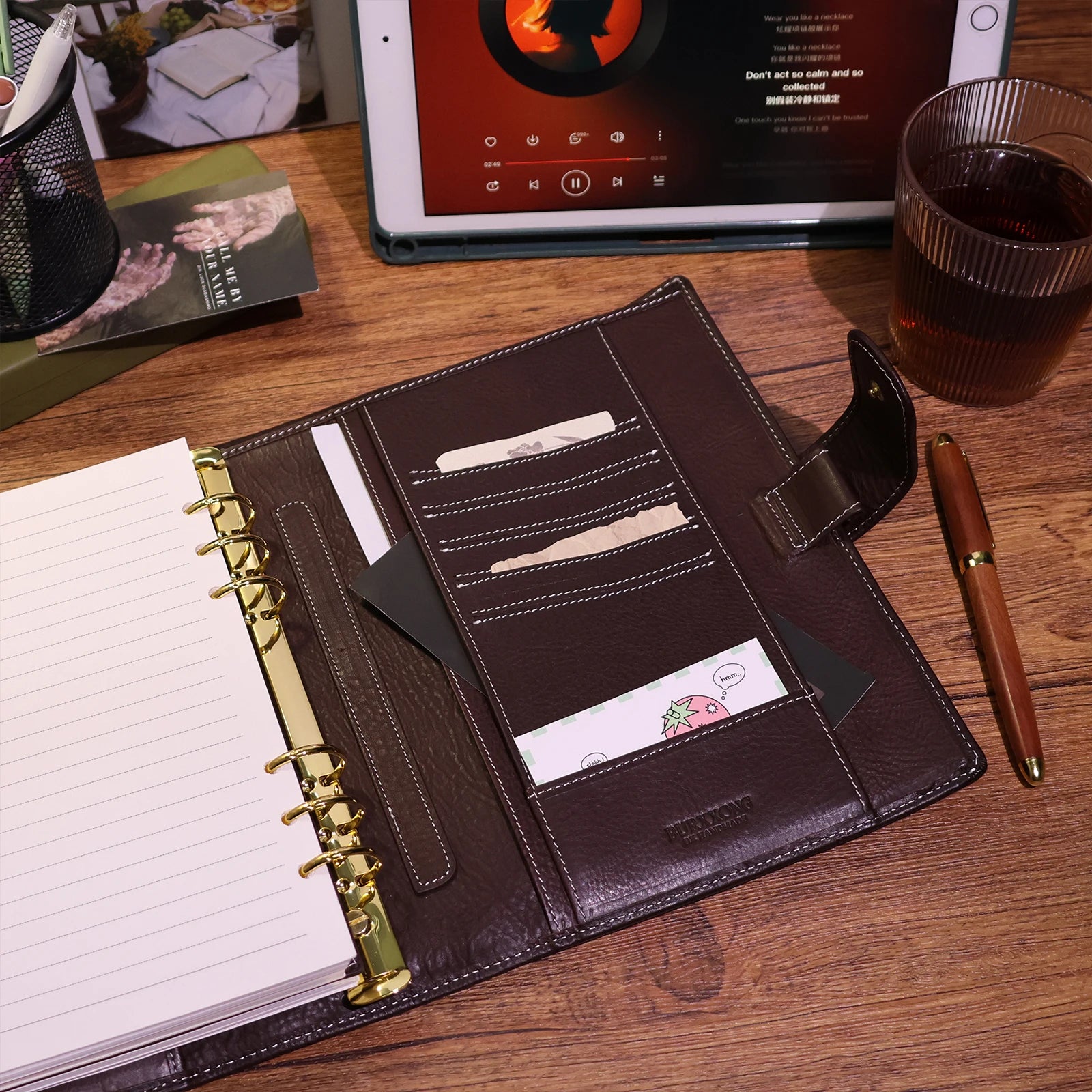 BURXXONG A5 Organizer Minerva Box Genuine Leather Journal Notebook,Stalogy Rings Planner Notebook with 30MM Binder Agenda Diary