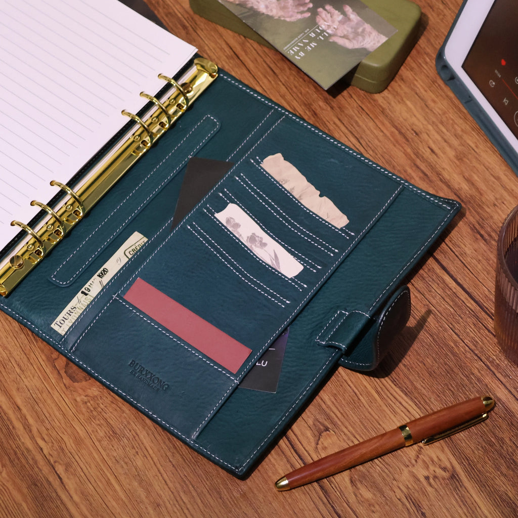 BURXXONG A5 Organizer Minerva Box Genuine Leather Journal Notebook,Stalogy Rings Planner Notebook with 30MM Binder Agenda Diary