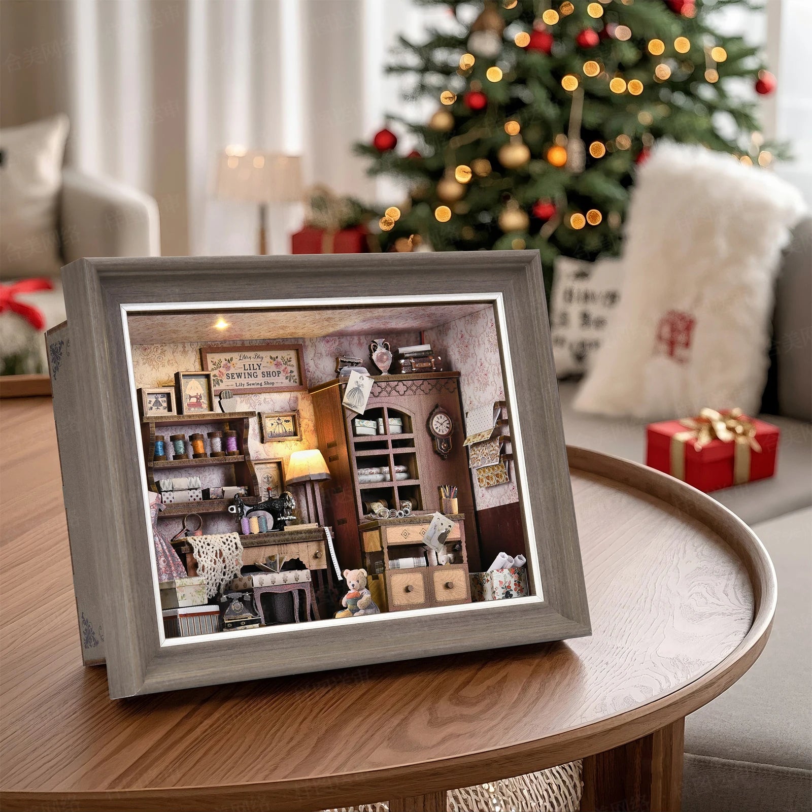 Book Nook Kit Holiday Bookstore DIY 3D Wooden Puzzle Dollhouse Photo frame ornament Model Bookend Building Home Decoration