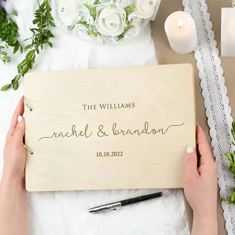 Personalised Wedding Wooden Guest Book Rustic A4/A5 Sign-in Book Custom Photo Album book Wedding Engagement Anniversary Gifts