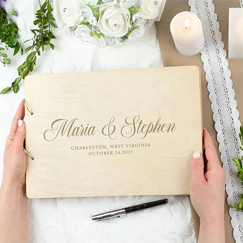 Personalised Wedding Wooden Guest Book Rustic A4/A5 Sign-in Book Custom Photo Album book Wedding Engagement Anniversary Gifts