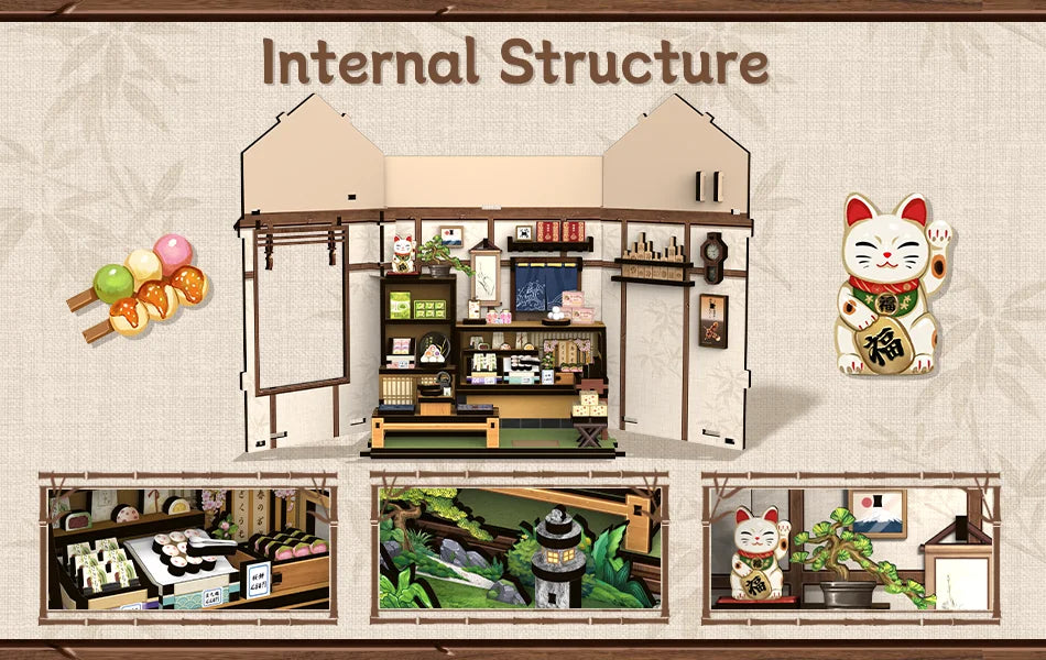 Cutebee DIY Book Nook Kit Miniature Dollhouse Bookshelf Insert Wooden Bookend 3D Building Model for Kid Gifts Japanese Style