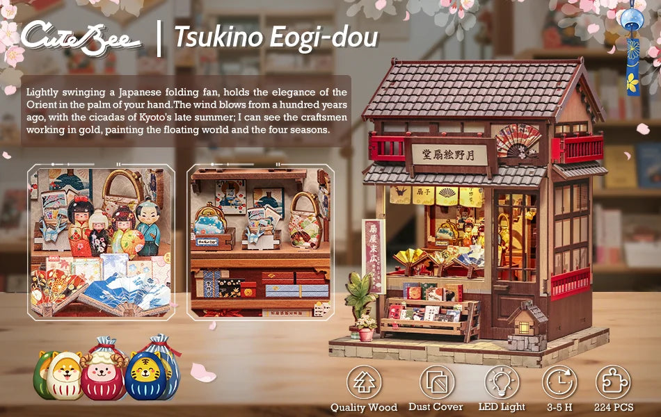 Cutebee DIY Book Nook Kit Miniature Dollhouse Bookshelf Insert Wooden Bookend 3D Building Model for Kid Gifts Japanese Style