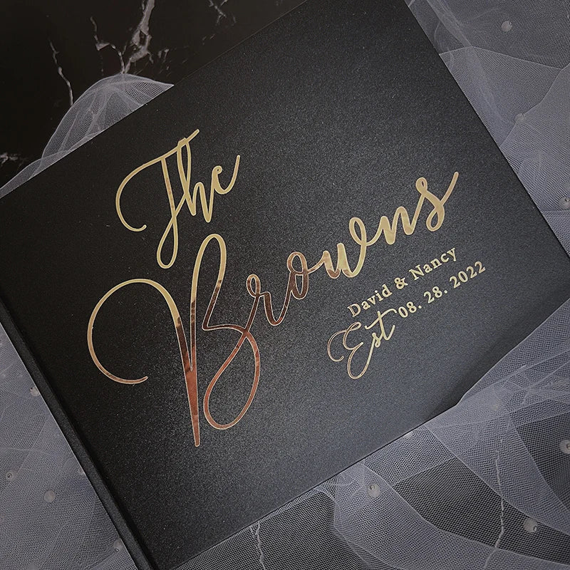 Personalized Modern Wedding Guest Book Minimalist Wedding Hardcover in Gold Custom name Anniversary Album Sign In Book
