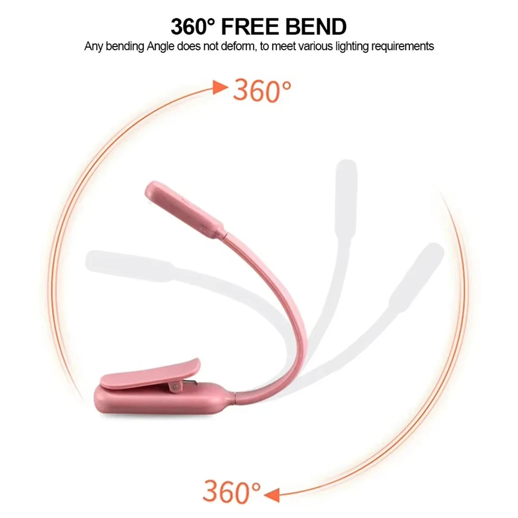 Usb Rechargeable Mini Led Book Light Stepless Brightness Clip on Reading Lights Lamp 360° Bending Angle Cold Warm Neutral White