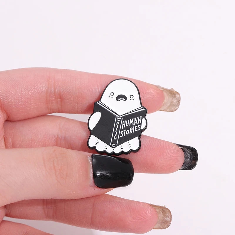 Halloween Book Club Enamel Pins Custom HUMAN STORIES Brooches Lapel Badges Punk Jewelry Gift for Friends