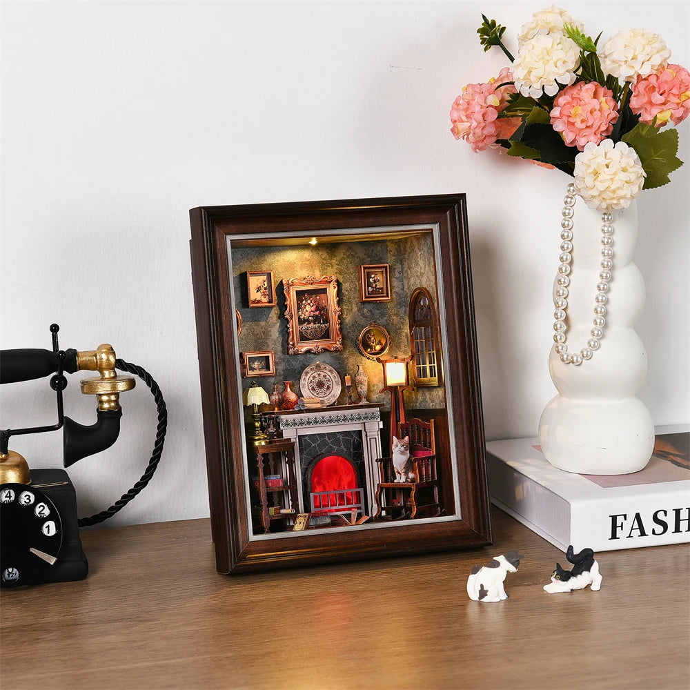 Book Nook Kit Holiday Bookstore DIY 3D Wooden Puzzle Dollhouse Photo frame ornament Model Bookend Building Home Decoration