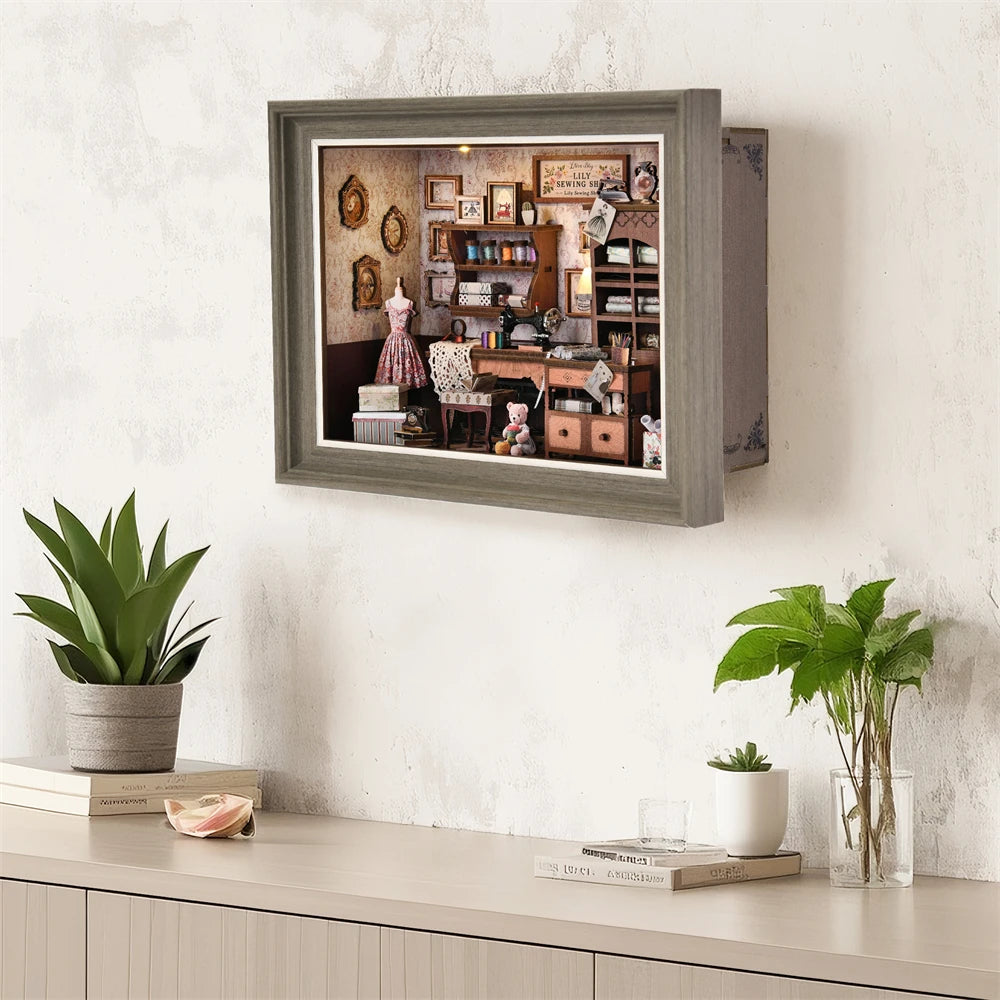 Book Nook Kit Holiday Bookstore DIY 3D Wooden Puzzle Dollhouse Photo frame ornament Model Bookend Building Home Decoration