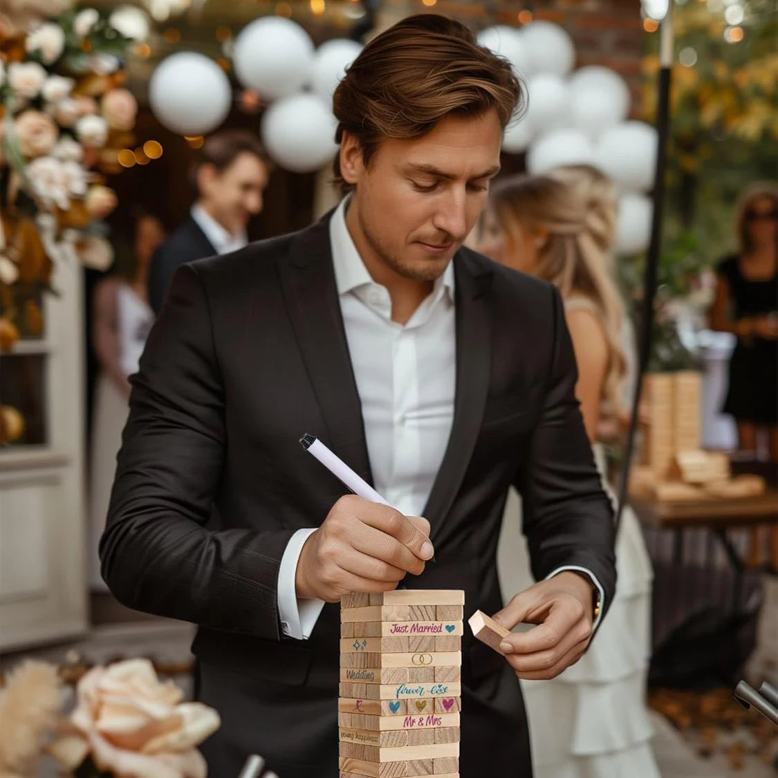54-108pcs Wedding Guest Book Alternative Wooden Blocks Wedding Books for Guests to Sign Baby Shower Game Wedding Registry Ideas