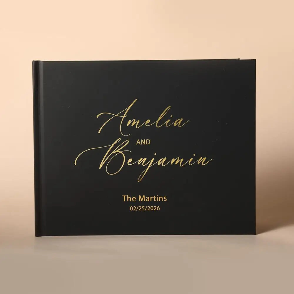 Personalized Wedding Guest Book Elegant White/Black Guest Sign Memory Book Anniversary Party Decoration on Table Photo Album