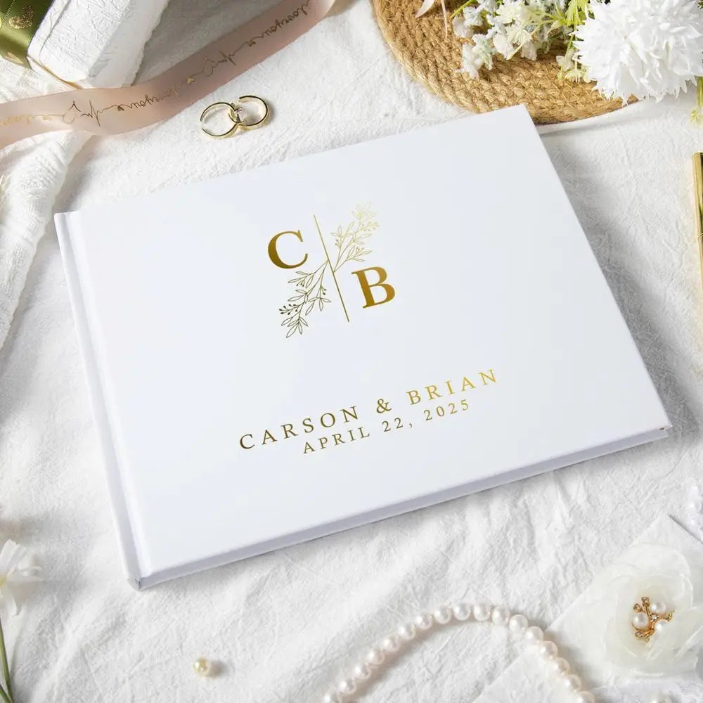 Personalized Wedding Guest Book Elegant White/Black Guest Sign Memory Book Anniversary Party Decoration on Table Photo Album