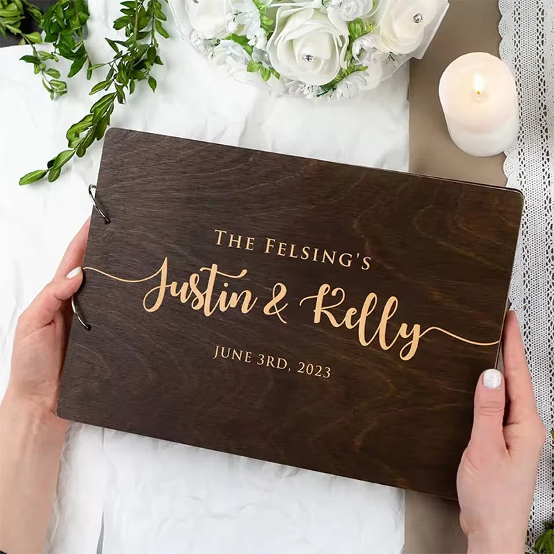 Personalised Wedding Wooden Guest Book Rustic A4/A5 Sign-in Book Custom Photo Album book Wedding Engagement Anniversary Gifts